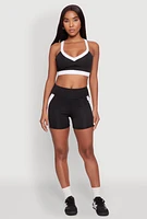 Womens Contrast Trim Cross Back Sports Bra, Black, Size S