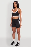 Womens Contrast Trim Cross Back Sports Bra, Black, Size S