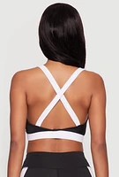 Womens Contrast Trim Cross Back Sports Bra, Black, Size S