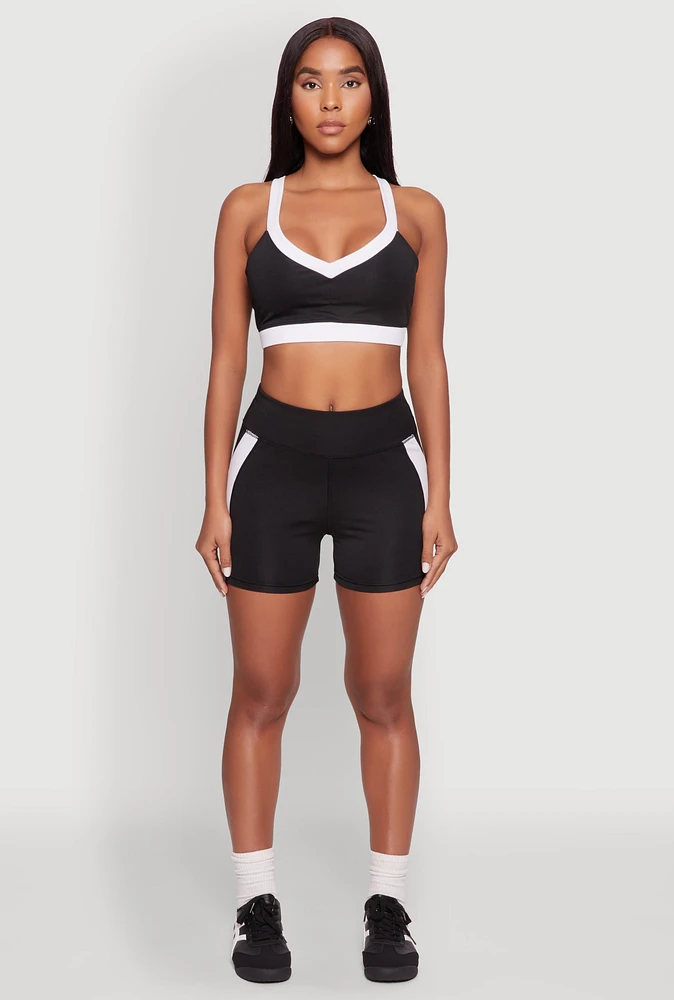 Womens Contrast Side Stripe Biker Shorts, Black, Size M