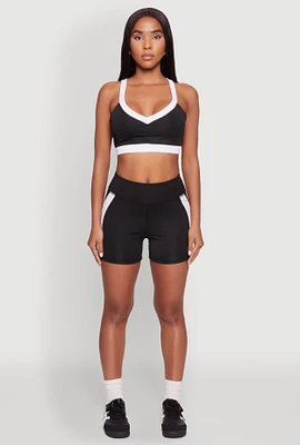 Womens Contrast Side Stripe Biker Shorts, Black, Size M