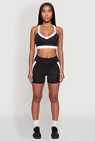 Womens Contrast Side Stripe Biker Shorts, Black,