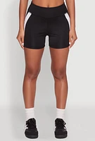 Womens Contrast Side Stripe Biker Shorts, Black, Size M