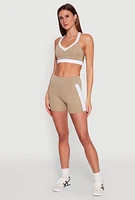 Womens Contrast Side Stripe Biker Shorts, Khaki, Size XL