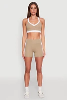 Womens Contrast Side Stripe Biker Shorts, Khaki, Size XL