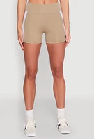 Womens Contrast Side Stripe Biker Shorts, Khaki, Size XL