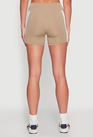 Womens Contrast Side Stripe Biker Shorts, Khaki, Size XL