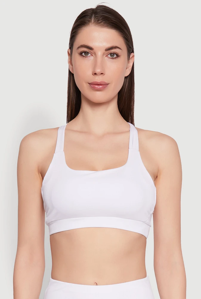 Womens Strappy Racerback Sports Bra, White,