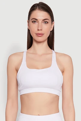 Womens Strappy Racerback Sports Bra, White,