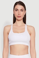 Womens Strappy Racerback Sports Bra, White,