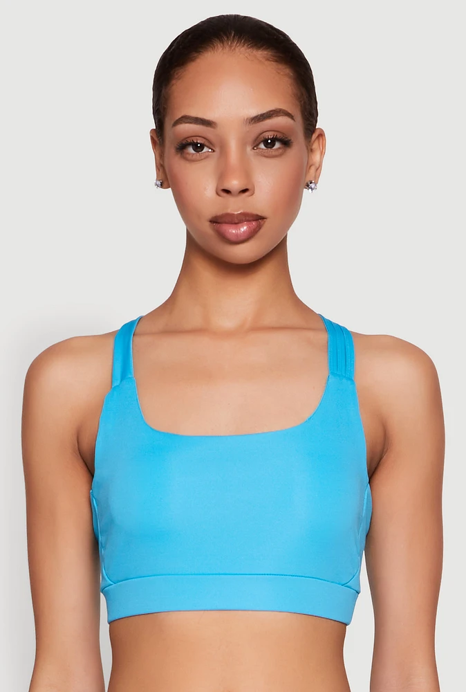 Womens Strappy Racerback Sports Bra, Blue, Size M
