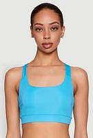 Womens Strappy Racerback Sports Bra, Blue, Size M