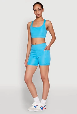 Womens Side Zip Pocket Biker Shorts, Blue, Size XL