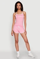 Womens Los Angeles Graphic Contrast Trim Cami, Pink, Size L