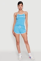 Womens Los Angeles Graphic Contrast Trim Cami, Blue, Size XL