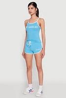 Womens Los Angeles Graphic Contrast Trim Cami, Blue, Size XL