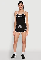 Womens Los Angeles Graphic Contrast Trim Dolphin Shorts, Black, Size L
