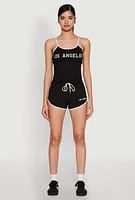 Womens Los Angeles Graphic Contrast Trim Dolphin Shorts, Black, Size L