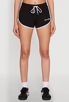 Womens Los Angeles Graphic Contrast Trim Dolphin Shorts, Black, Size L