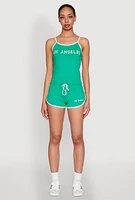 Womens Los Angeles Graphic Contrast Trim Dolphin Shorts, S