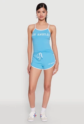 Womens Los Angeles Graphic Contrast Trim Dolphin Shorts,