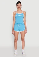 Womens Los Angeles Graphic Contrast Trim Dolphin Shorts,