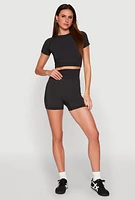 Womens Seamless Ribbed Knit Ruched Biker Shorts,