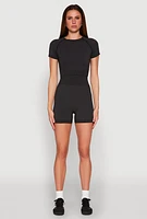 Womens Seamless Ribbed Knit Ruched Biker Shorts,
