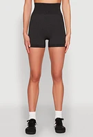Womens Seamless Ribbed Knit Ruched Biker Shorts,