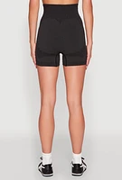Womens Seamless Ribbed Knit Ruched Biker Shorts,