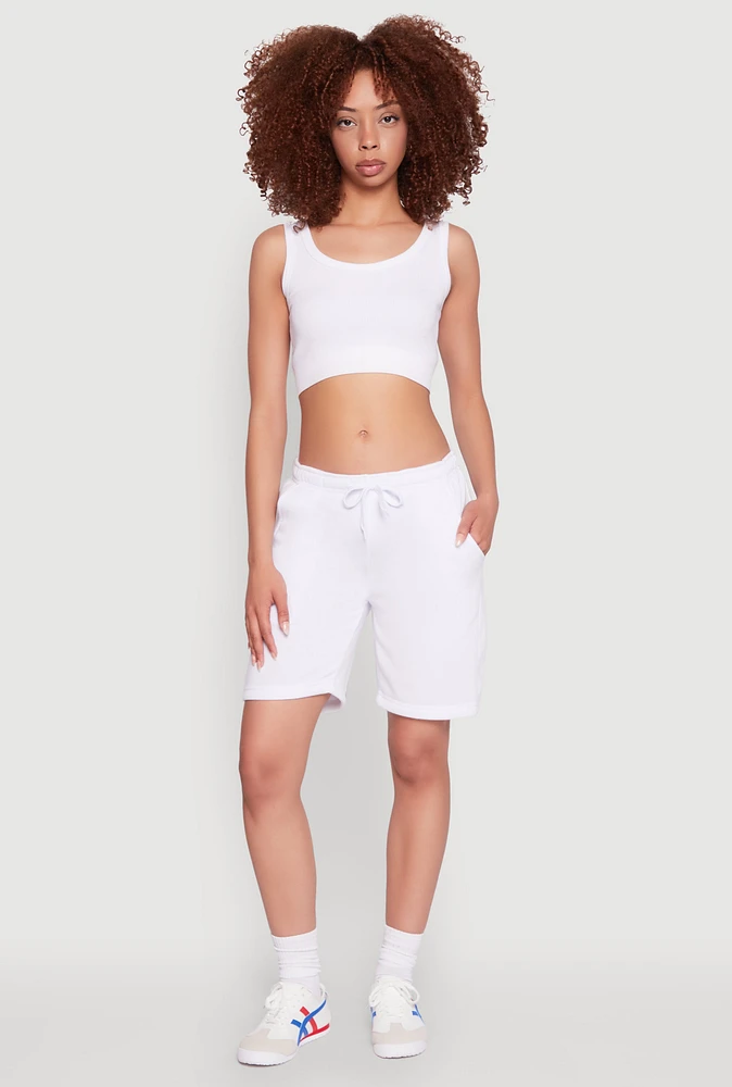 Womens Drawstring Waist Sweatshorts, White,