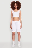 Womens Drawstring Waist Sweatshorts, White,