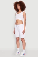Womens Drawstring Waist Sweatshorts, White,