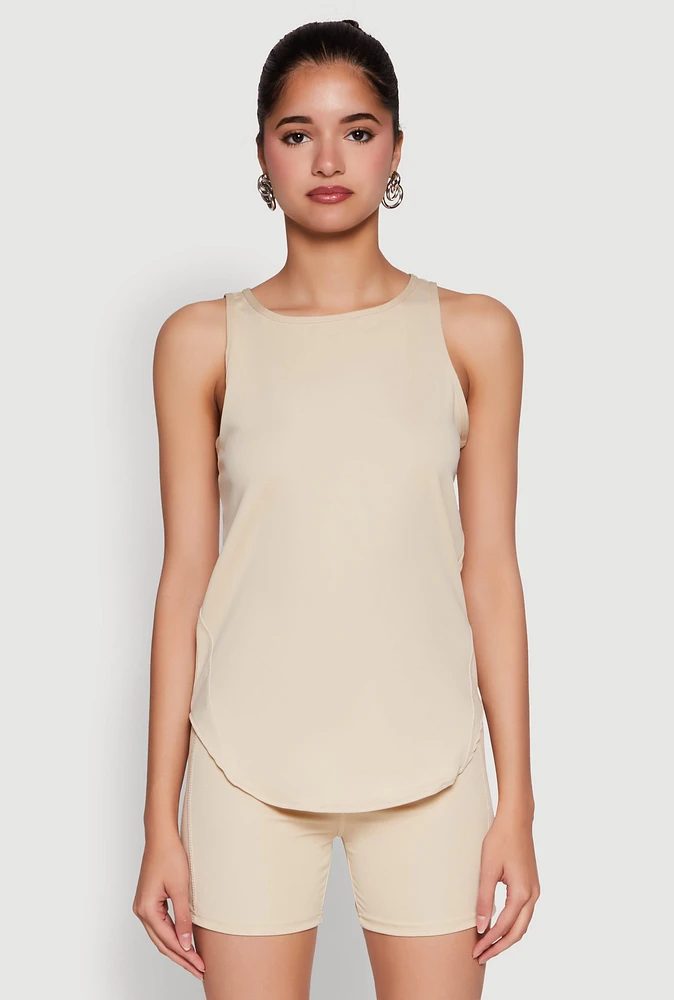Womens Stylish Mesh Detail High Neck Sleeveless Tank Top,