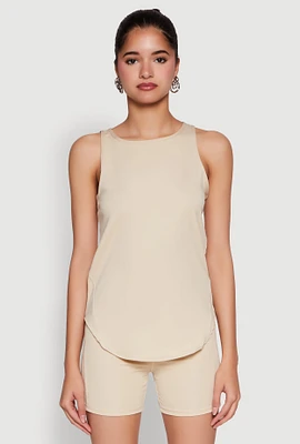 Womens Stylish Mesh Detail High Neck Sleeveless Tank Top,