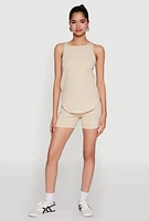 Womens Stylish Mesh Detail High Neck Sleeveless Tank Top,