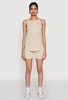 Womens Stylish Mesh Detail High Neck Sleeveless Tank Top,