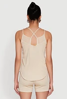 Womens Stylish Mesh Detail High Neck Sleeveless Tank Top,