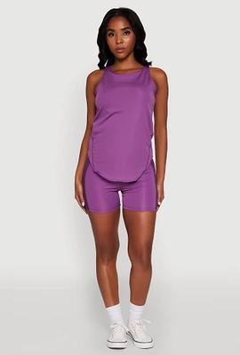 Womens Stylish Mesh Detail High Waisted Bike Shorts, Purple, Size XL