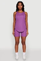 Womens Stylish Mesh Detail High Waisted Bike Shorts, Purple, Size XL