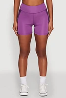 Womens Stylish Mesh Detail High Waisted Bike Shorts, Purple, Size XL