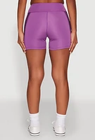 Womens Stylish Mesh Detail High Waisted Bike Shorts, Purple, Size XL