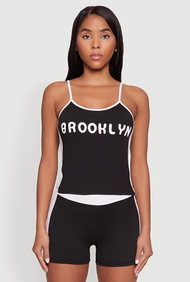 Womens Contrast Trim Brooklyn Graphic Cami, Black,