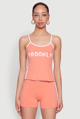 Womens Contrast Trim Brooklyn Graphic Cami, Orange, Size L