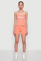 Womens Contrast Trim Brooklyn Graphic Cami, Orange, Size M