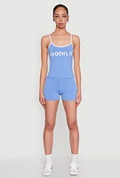 Womens Contrast Trim Brooklyn Graphic Cami, Blue, Size XL