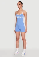 Womens Contrast Trim Brooklyn Graphic Cami, Blue, Size XL