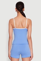 Womens Contrast Trim Brooklyn Graphic Cami, Blue, Size XL