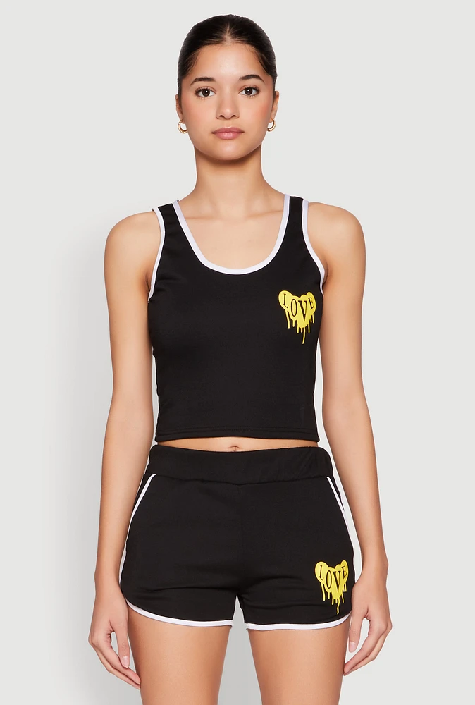 Womens Love Contrast Trim Cropped Tank Top,