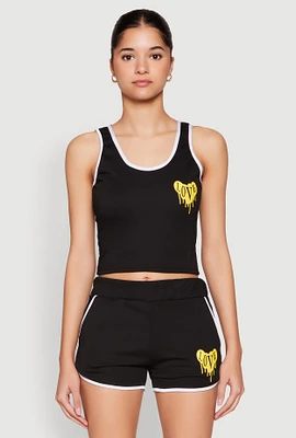 Womens Love Contrast Trim Cropped Tank Top,